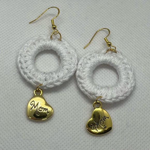 Mothers day Crochet Earrings heart gold tone hypoallergenic 925 READY TO SHIP - Picture 5 of 7